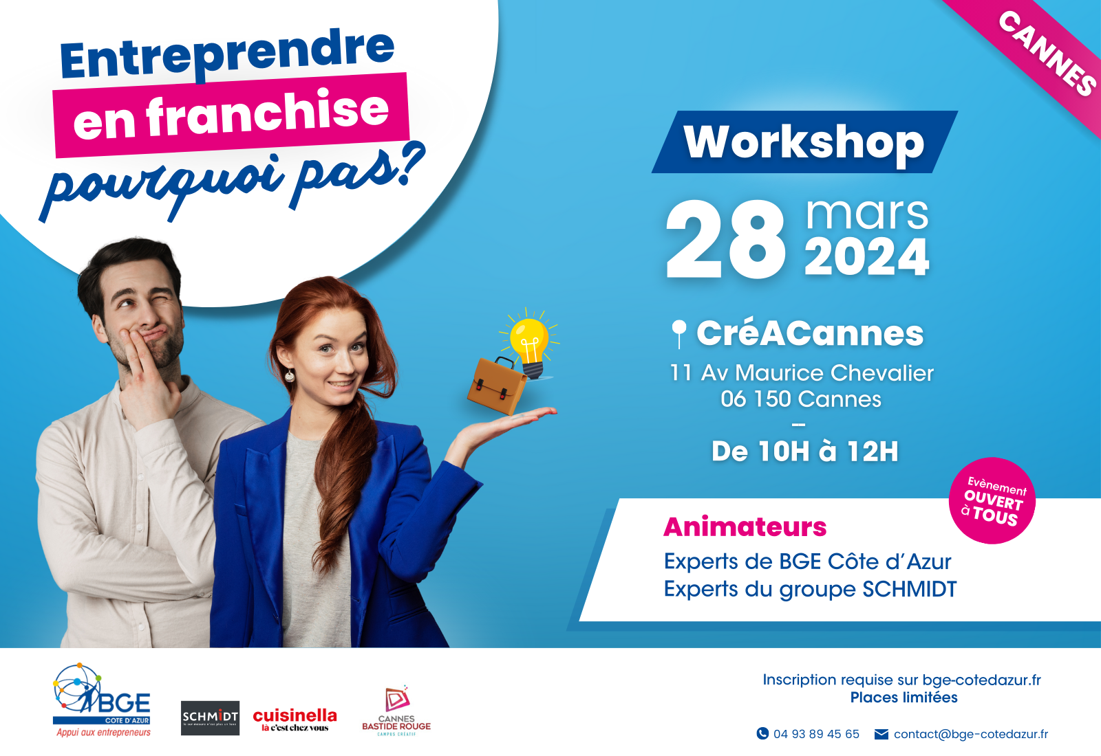 Evénement entrepreneuriat - Workshop à Cannes - Entreprendre en franchise